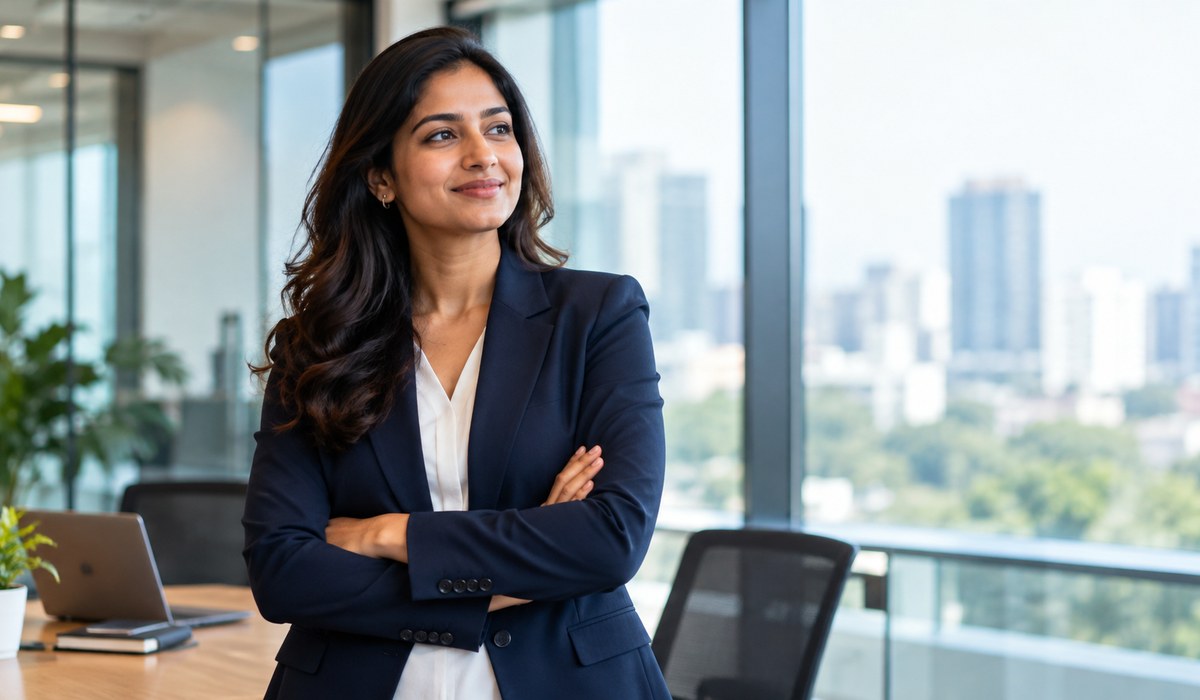 Professional considering career opportunities in a modern office